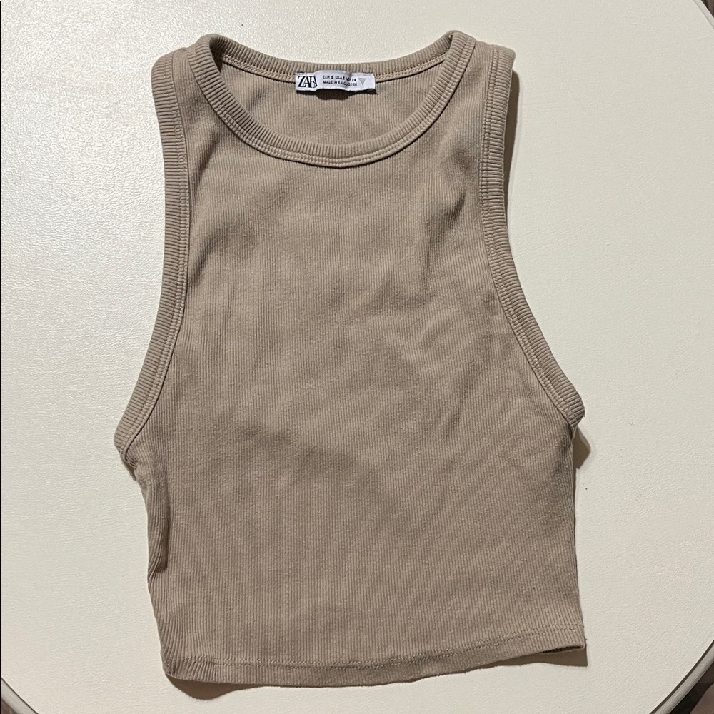 Zara Beige Sleeveless Ribbed Top